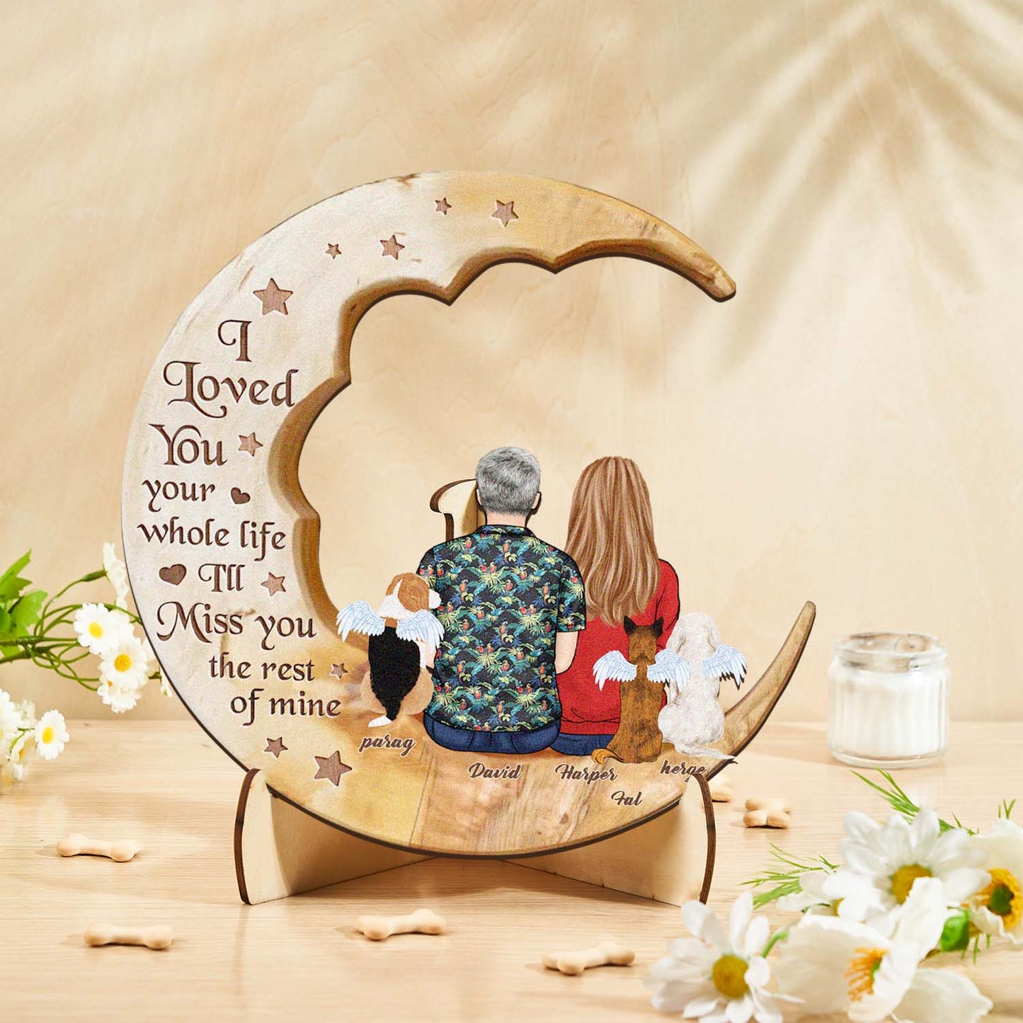 Personalised Memorial Dog Moon Wooden Art - Custom Pet Gift & Home Decoration