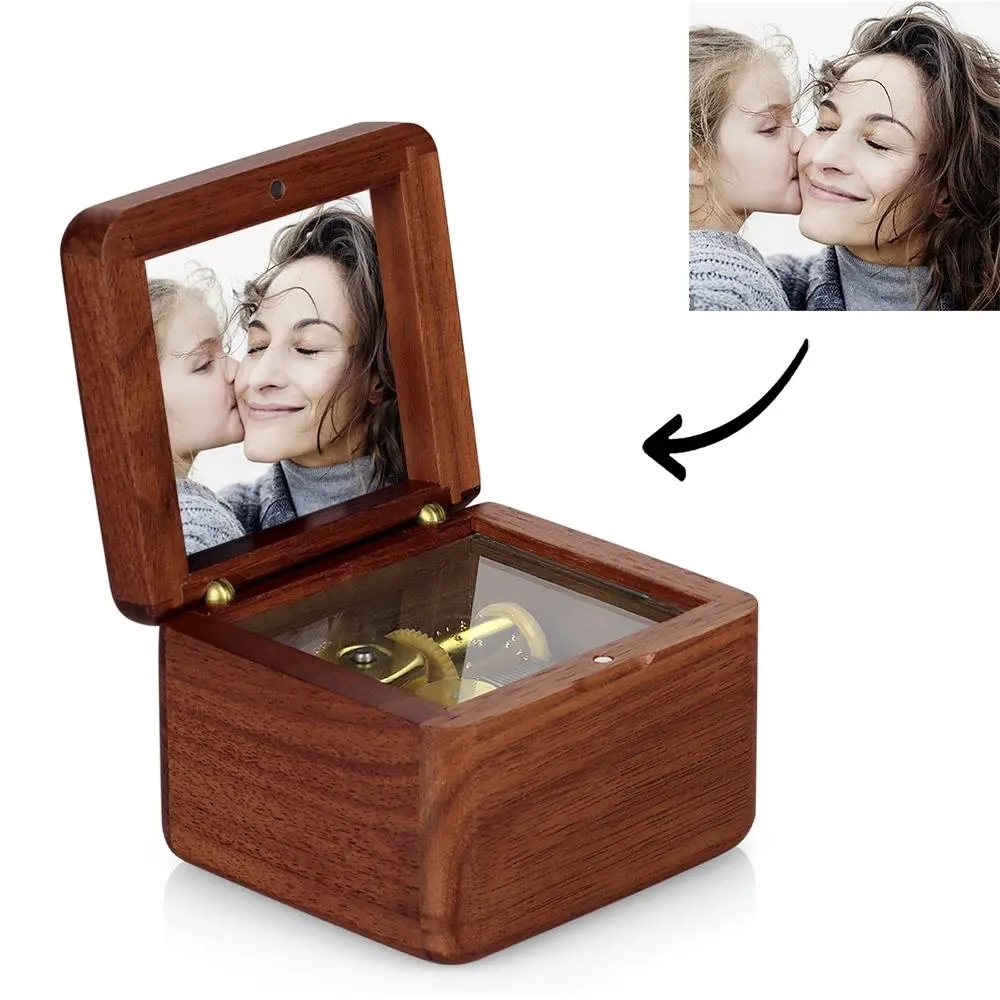 Personalised Wooden Vintage Photo Music Box - Custom Keepsake Gift