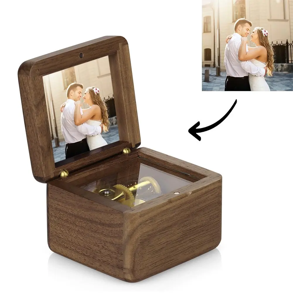 Personalised Wooden Vintage Photo Music Box - Custom Keepsake Gift