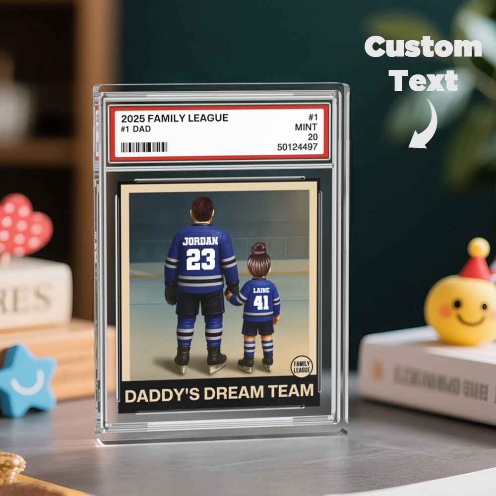 Personalized Acrylic Block Plaque Hockey No. 1 Dad Man & Kids Trading Card Style Father's Day Gifts Birthday Gift
