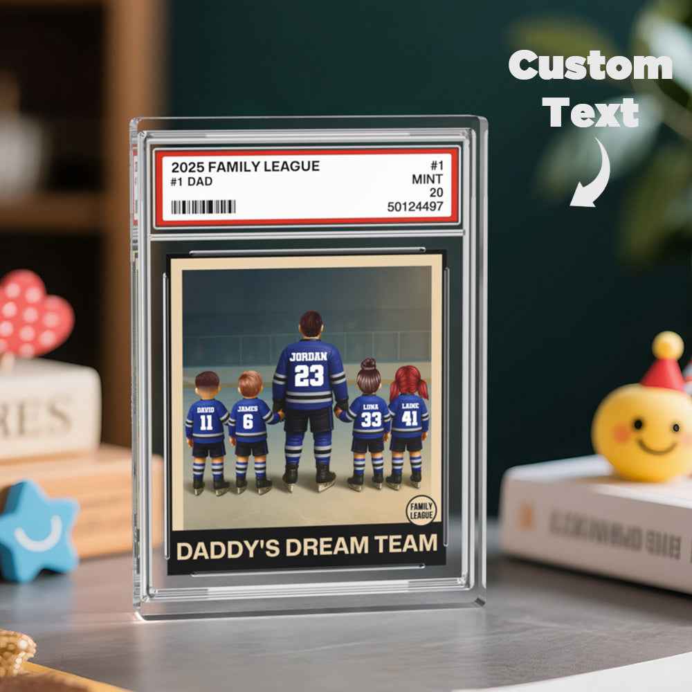 Personalized Acrylic Block Plaque Hockey No. 1 Dad Man & Kids Trading Card Style Father's Day Gifts Birthday Gift
