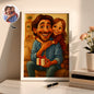 Angled close-up of the wooden personalised caricature photo frame showing the single copper paper print and optional engraved custom text — perfect custom face gift for birthdays and anniversaries in AU & UK