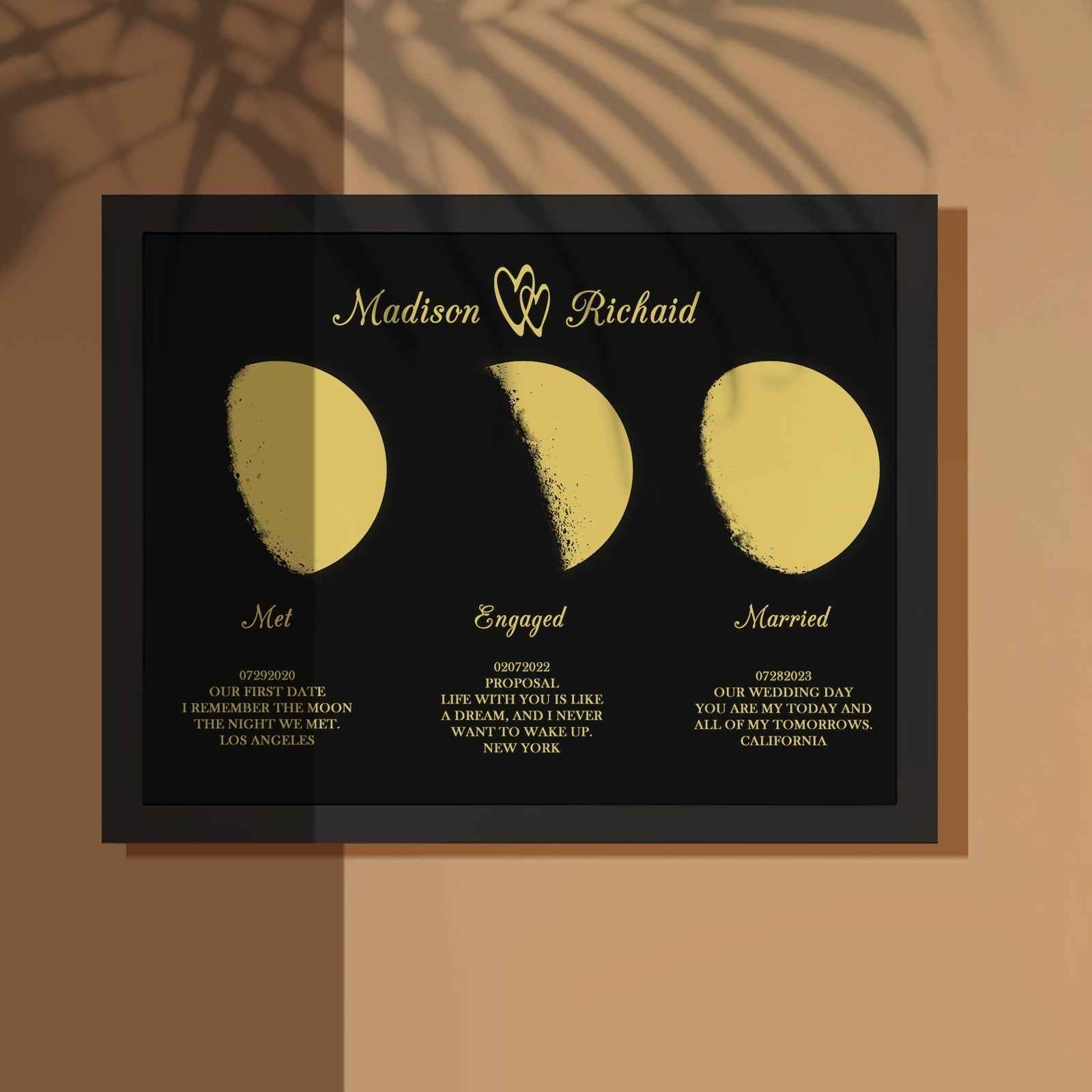 Custom Moon Phase Wooden Frame Three Moon Phase with Personalized Name and Text