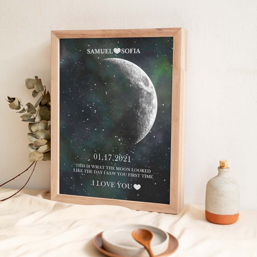 Personalised Moon Phase Print Frame | Unique Anniversary & Birthday Gift
