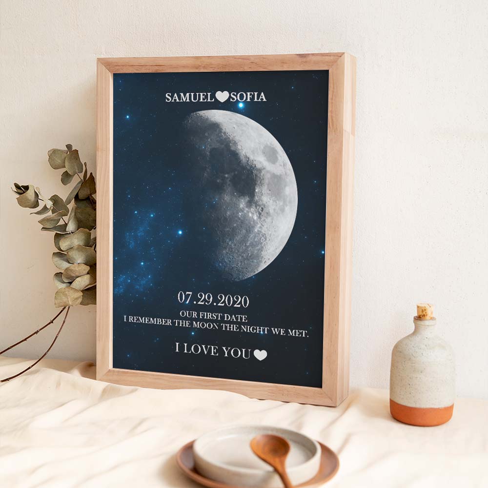 Personalised Moon Phase Print Frame | Unique Anniversary & Birthday Gift