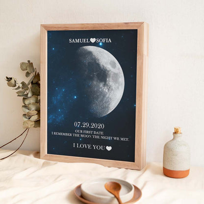 Personalised Moon Phase Print Frame | Unique Anniversary & Birthday Gift