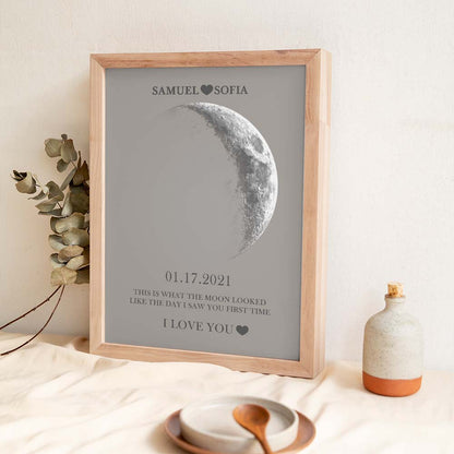 Personalised Moon Phase Print Frame | Unique Anniversary & Birthday Gift