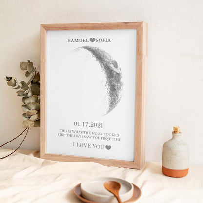Personalised Moon Phase Print Frame | Unique Anniversary & Birthday Gift