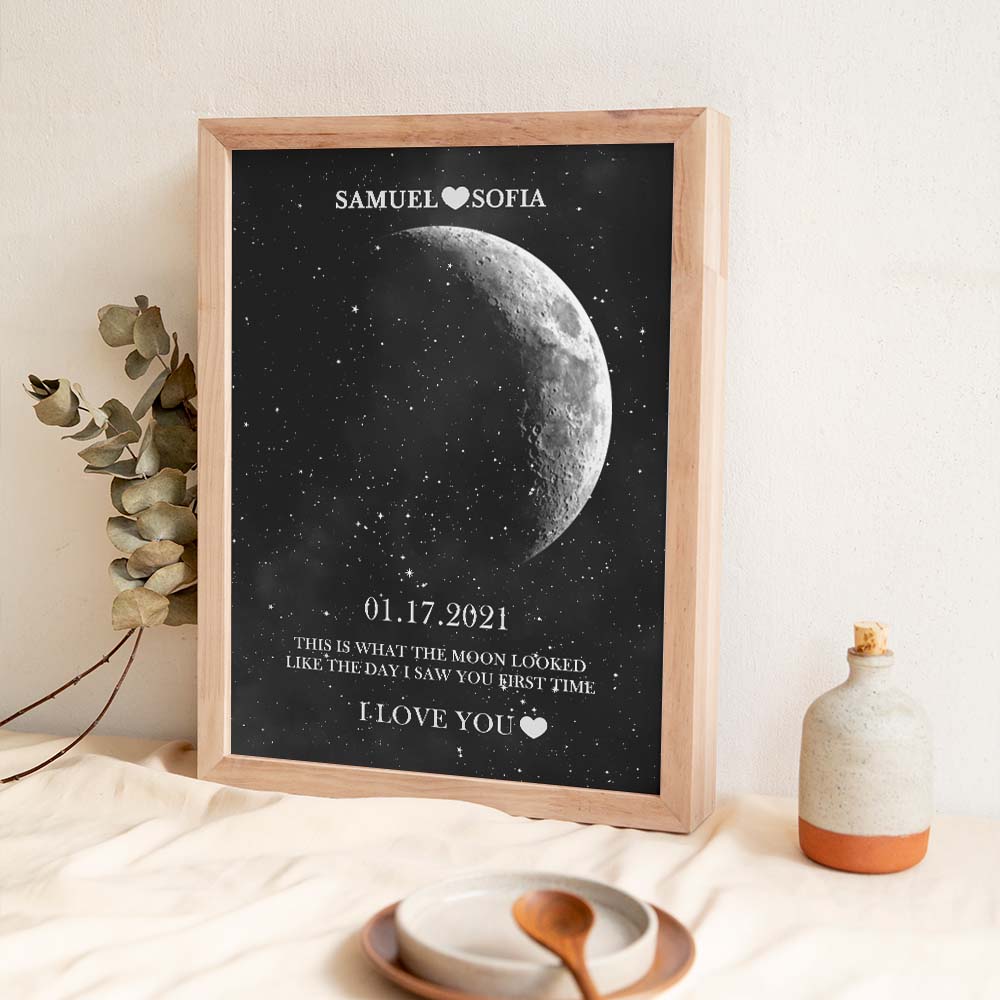 Personalised Moon Phase Print Frame | Unique Anniversary & Birthday Gift