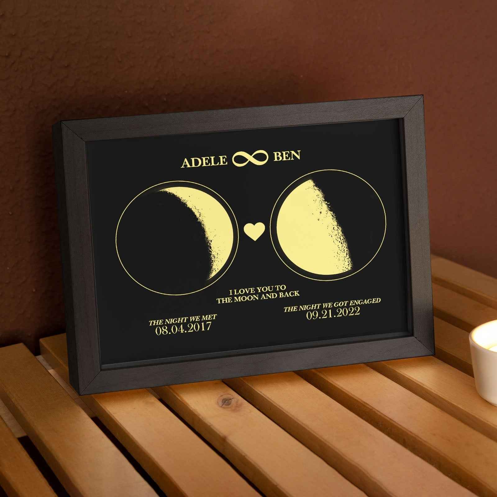 Custom Moon Phase Custom Couple Art Frame 2 Moon Phases Design - For Valentine's Day Gifts