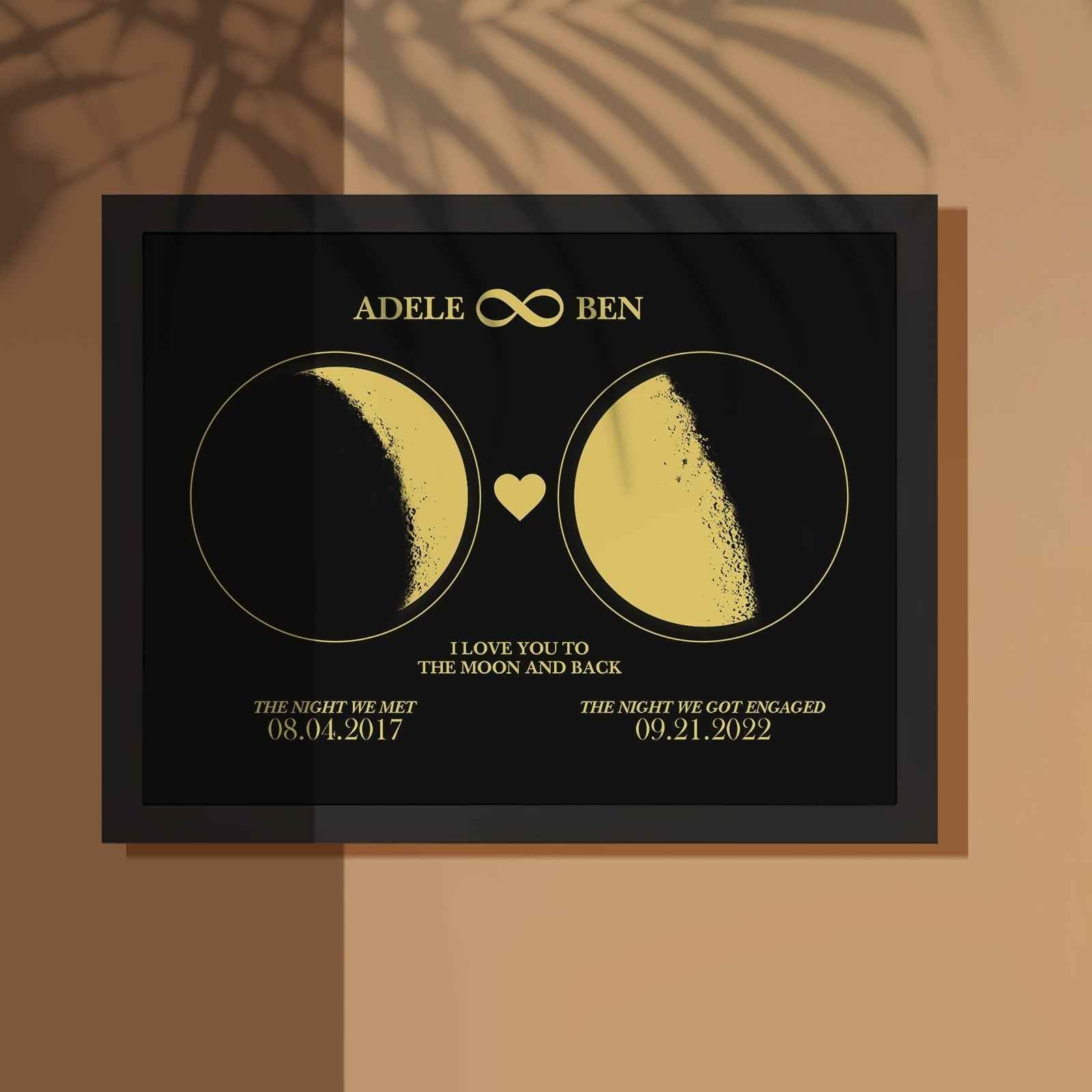 Custom Moon Phase Custom Couple Art Frame 2 Moon Phases Design - For Valentine's Day Gifts