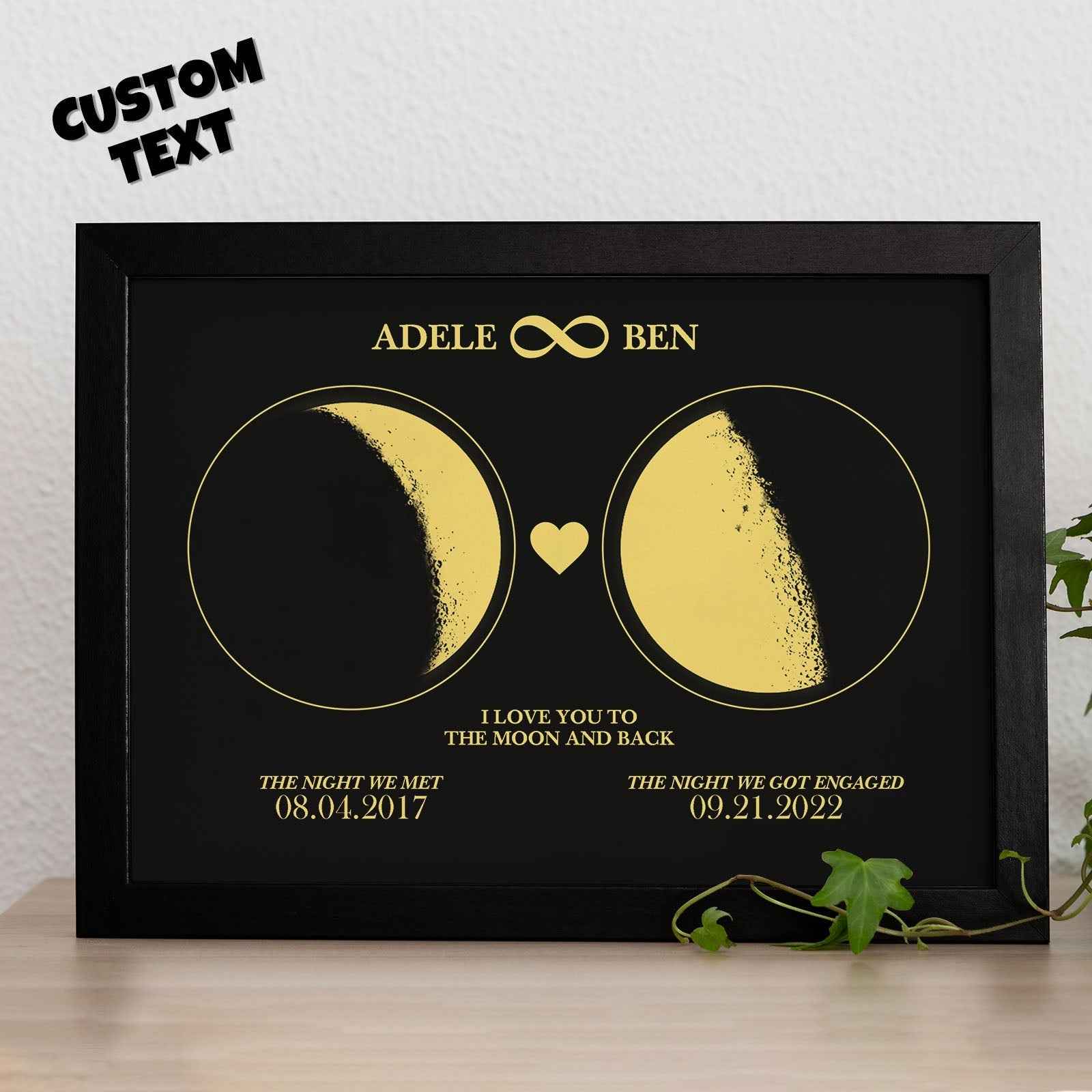Custom Moon Phase Custom Couple Art Frame 2 Moon Phases Design - For Valentine's Day Gifts