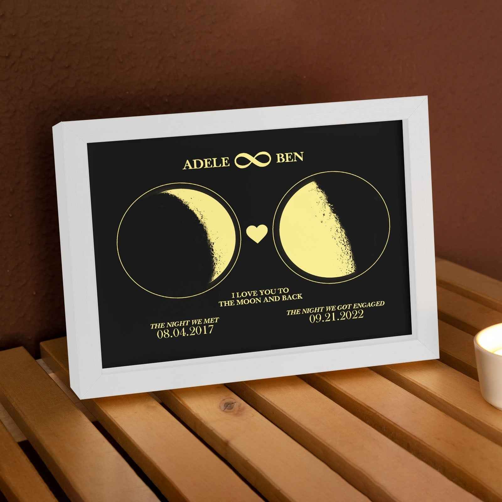 Custom Moon Phase Custom Couple Art Frame 2 Moon Phases Design - For Valentine's Day Gifts