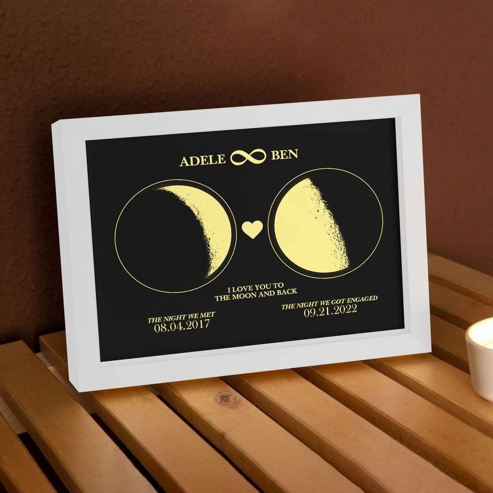 Custom Moon Phase Custom Couple Art Frame 2 Moon Phases Design - For Valentine's Day Gifts