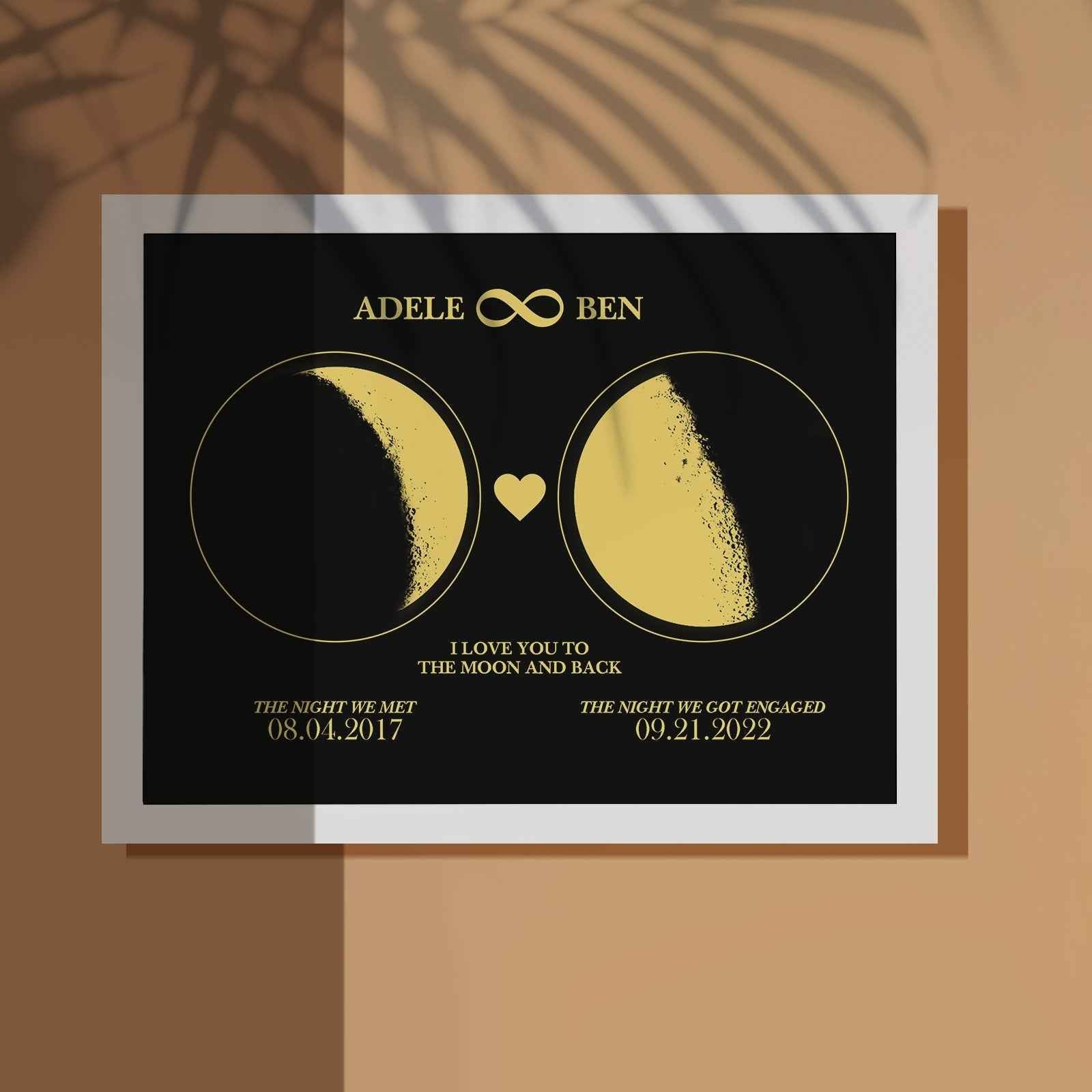 Custom Moon Phase Custom Couple Art Frame 2 Moon Phases Design - For Valentine's Day Gifts