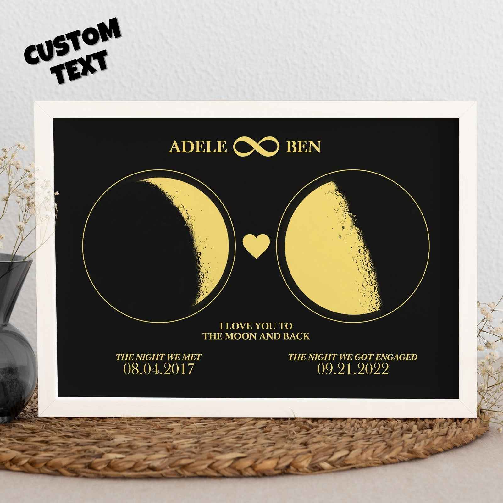 Custom Moon Phase Custom Couple Art Frame 2 Moon Phases Design - For Valentine's Day Gifts
