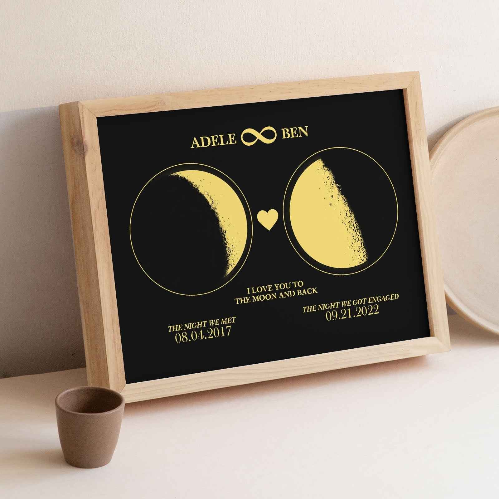 Custom Moon Phase Custom Couple Art Frame 2 Moon Phases Design - For Valentine's Day Gifts