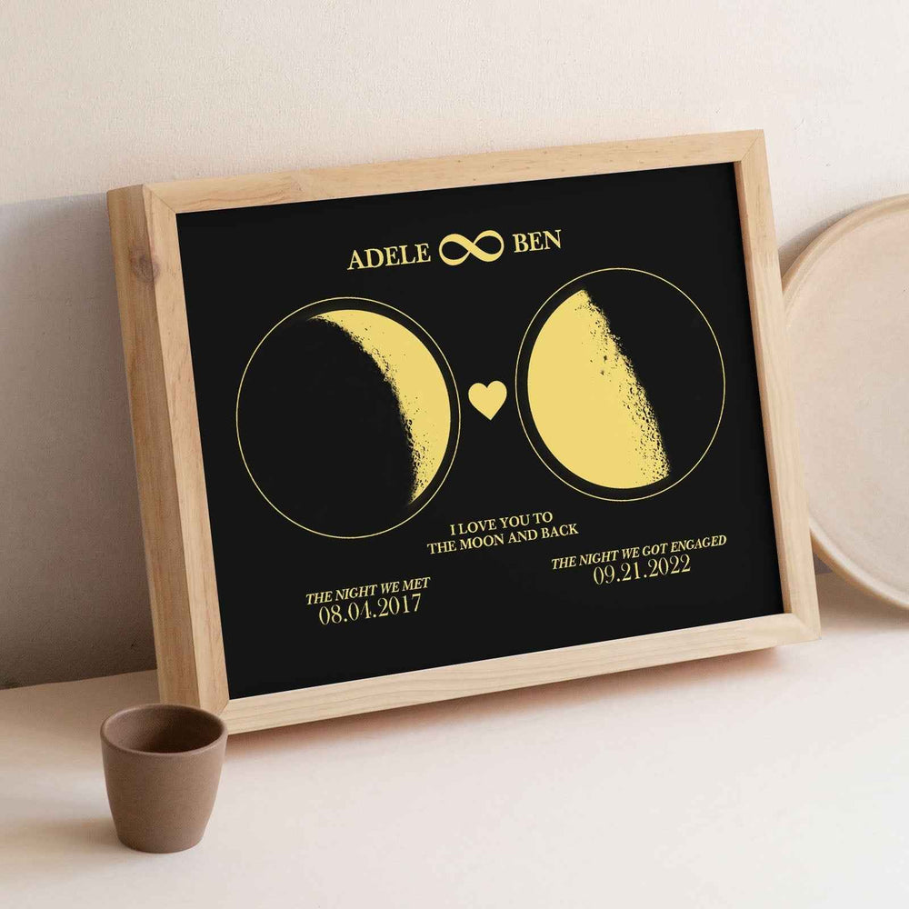 Custom Moon Phase Custom Couple Art Frame 2 Moon Phases Design - For Valentine's Day Gifts