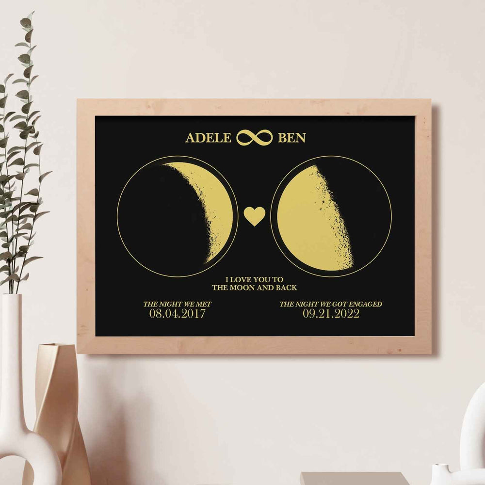 Custom Moon Phase Custom Couple Art Frame 2 Moon Phases Design - For Valentine's Day Gifts