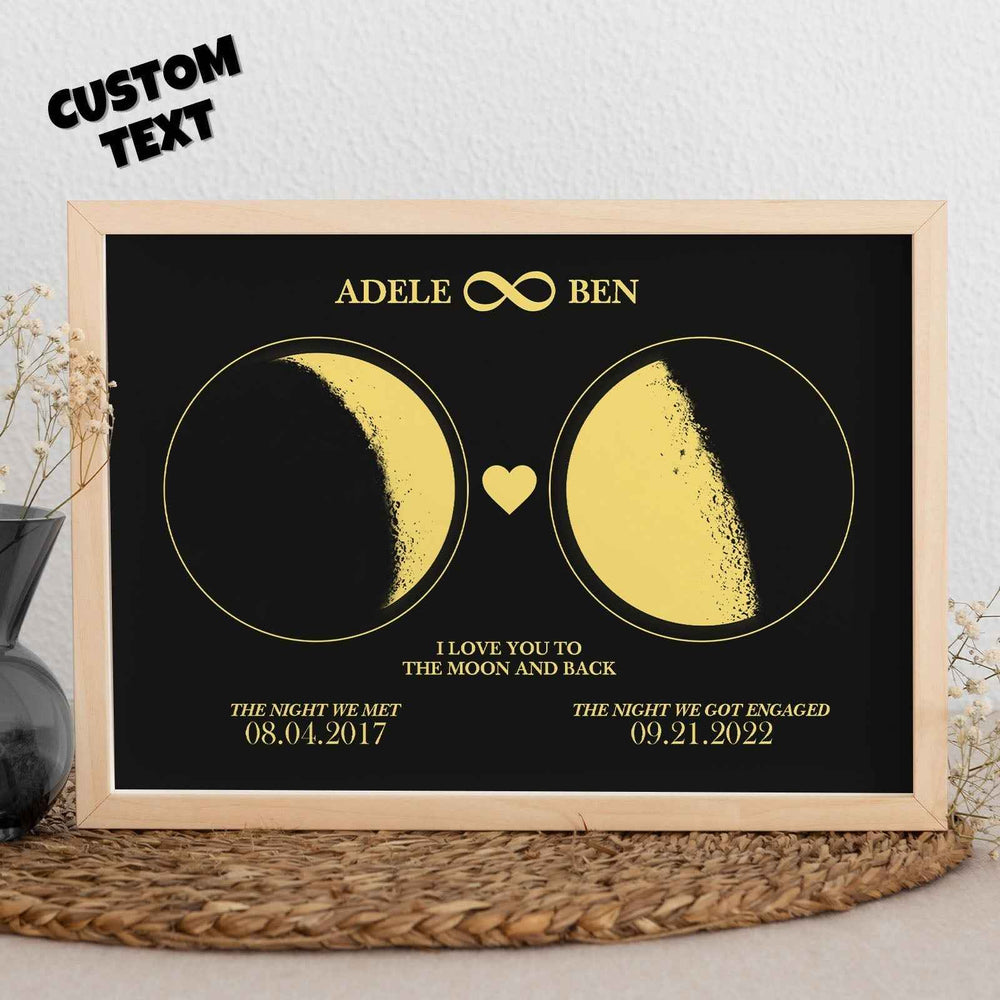 Custom Moon Phase Custom Couple Art Frame 2 Moon Phases Design - For Valentine's Day Gifts
