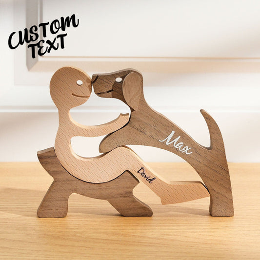 Personalised wooden pet carving block displayed on a shelf with decorative accents — thoughtful personalised pet memorial gift