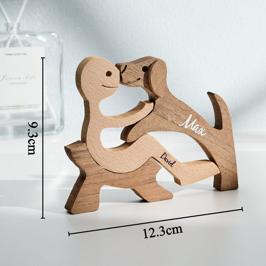 Personalised wooden pet carving block displayed on a shelf with decorative accents — thoughtful personalised pet memorial gift