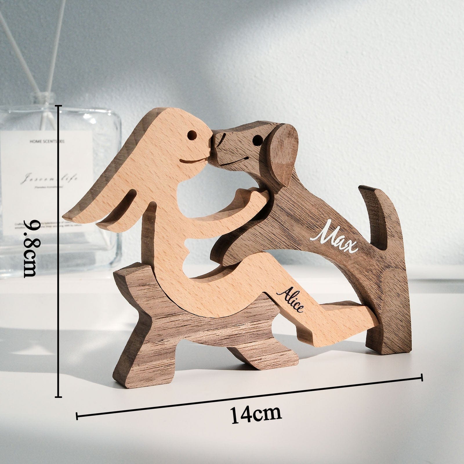 Close-up detail of engraved lettering on a personalised wooden pet carving block — precision engraving for a lasting pet memorial