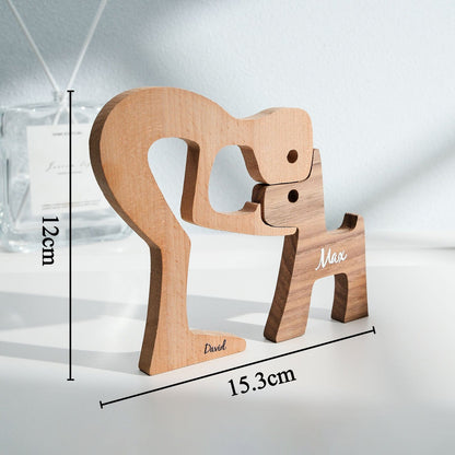 Personalised wooden pet carving block propped on a bedside table — comforting engraved pet memorial keepsake