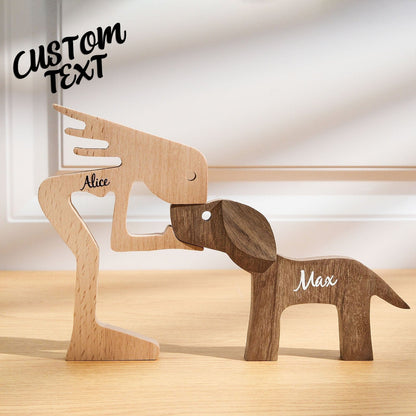 Personalised wooden pet carving block propped on a bedside table — comforting engraved pet memorial keepsake
