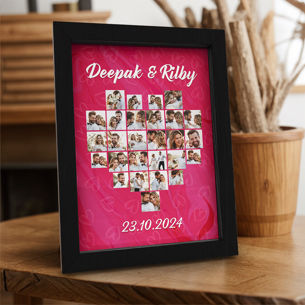 Personalised Heart Collage Photo Frame | Unique Wedding & Anniversary Gift