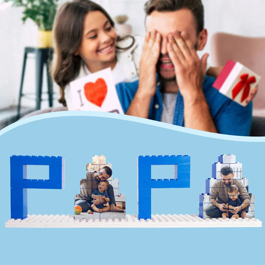 Personalised Dad and Papa photo brick puzzle assembled — custom photo block Father's Day gift