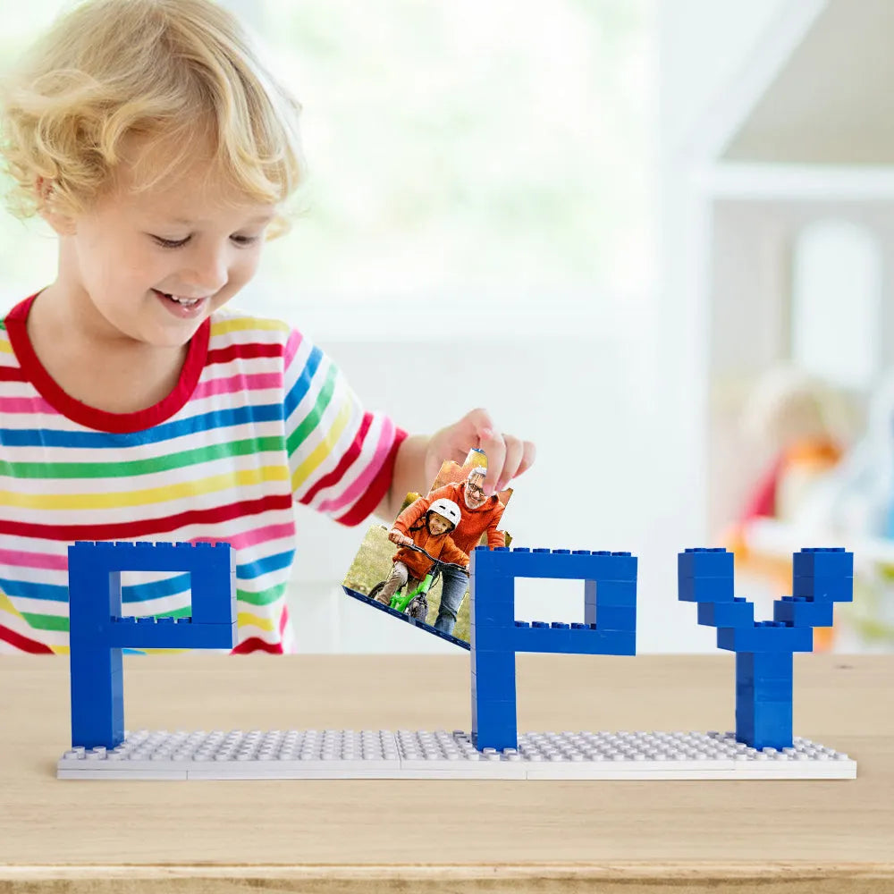 Photo brick puzzle pieces connecting — playful keepsake gift idea for Father's Day