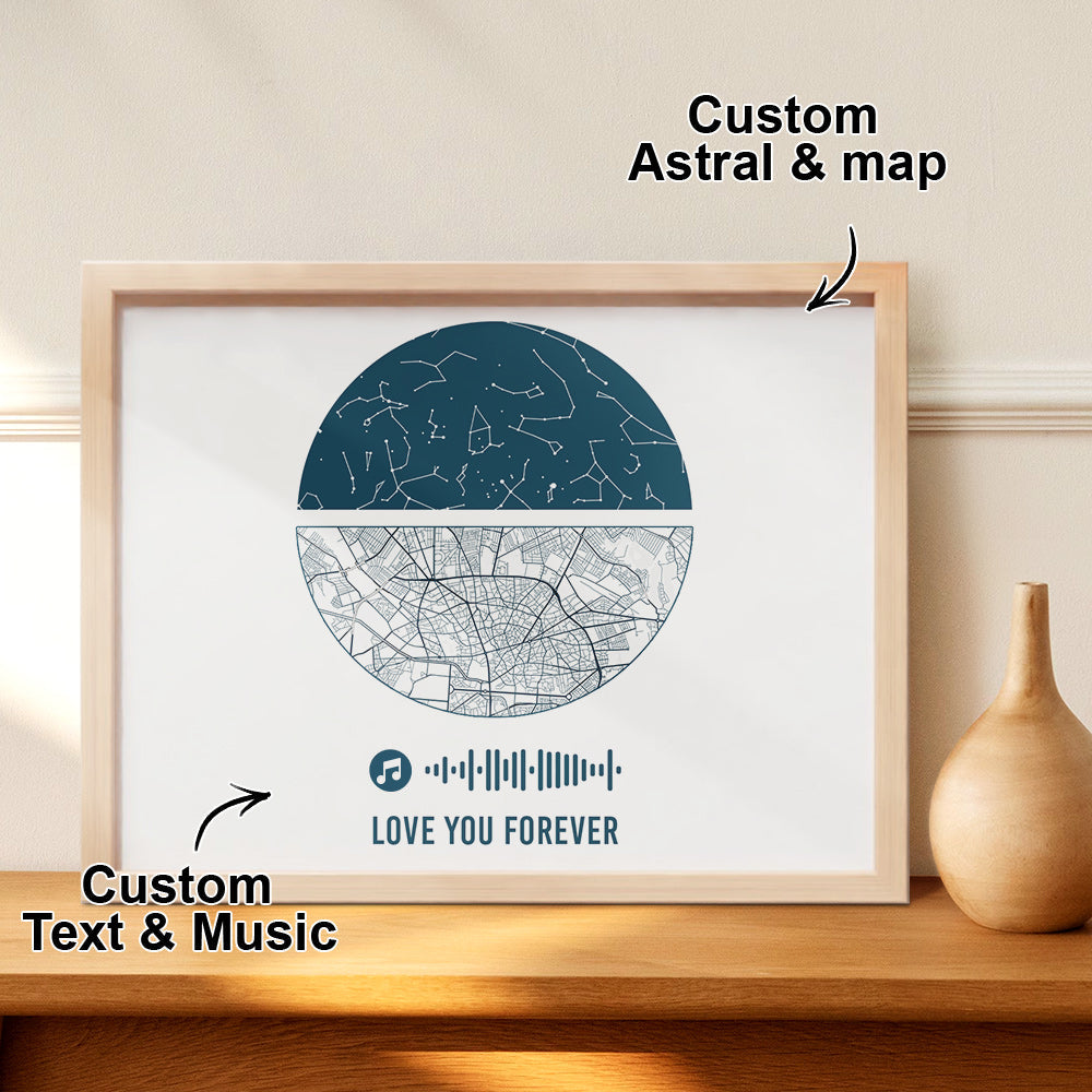 Personalised Music Frame with Custom Night Sky & Map - Unique Wedding & Anniversary Gift