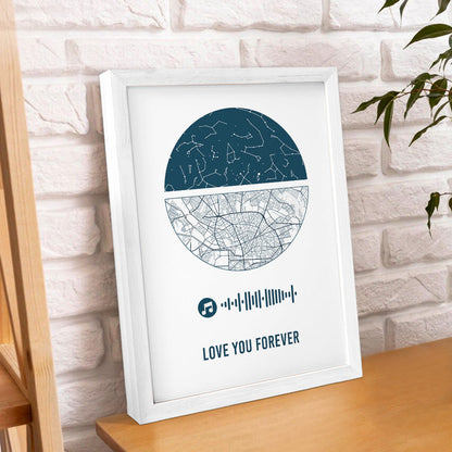 Personalised Music Frame with Custom Night Sky & Map - Unique Wedding & Anniversary Gift