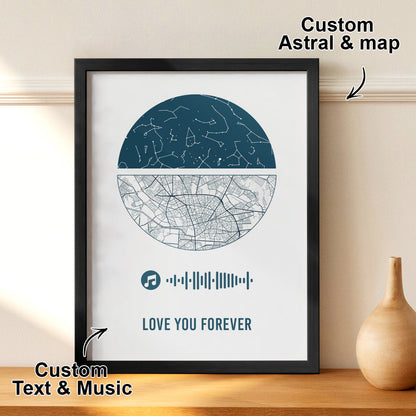 Personalised Music Frame with Custom Night Sky & Map - Unique Wedding & Anniversary Gift
