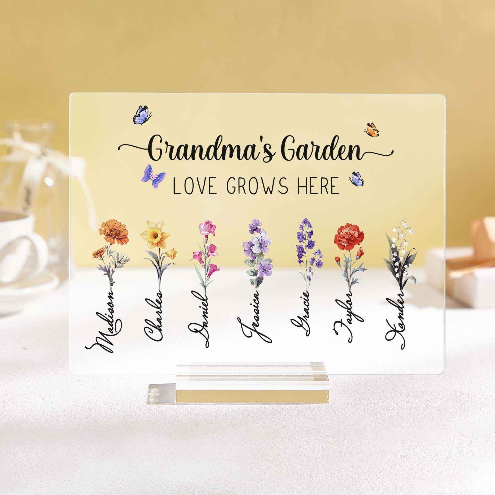 Personalized Grandma's Garden Plaque Custom Birth Flower Sign Mother's Day Gift for Grandma