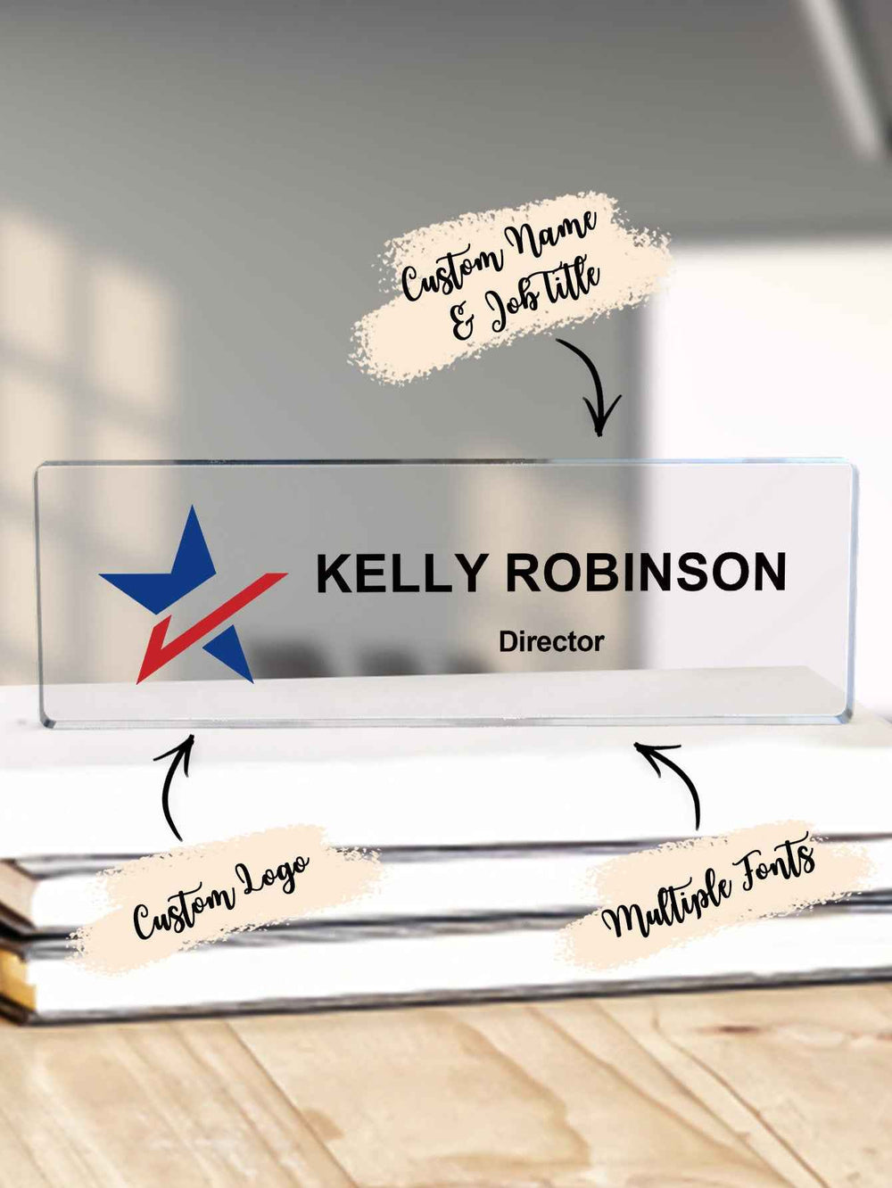 Custom Acrylic Desk Name Plate with Logo – Personalized Office Sign for Professional Display