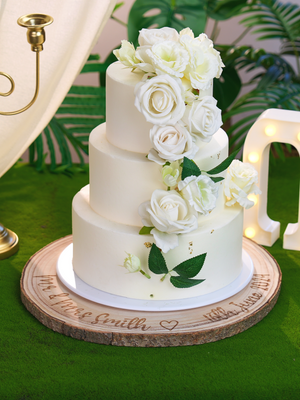 Personalized Engraved Wood Slice Wedding Cake Display Board