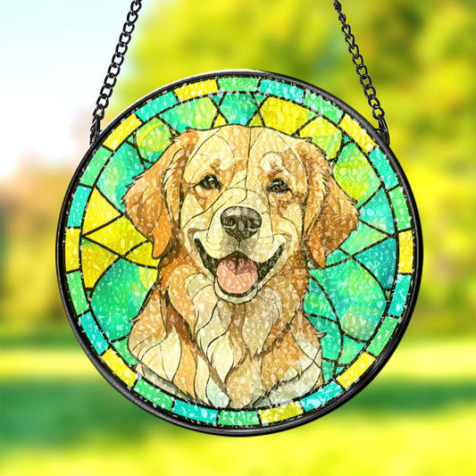Custom pet stained glass suncatcher personalised with pet photo — 16 cm memorial ornament for pet remembrance