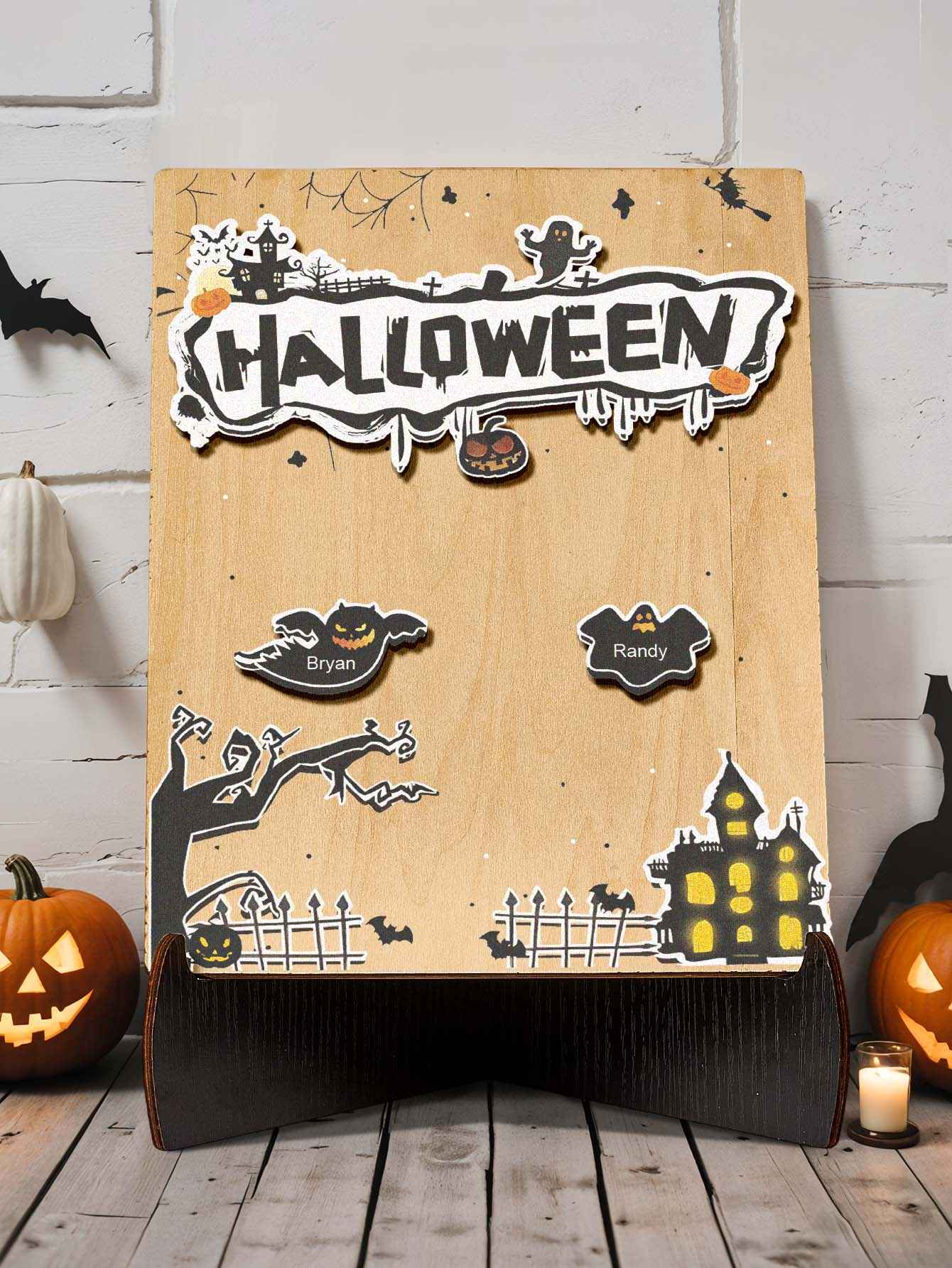 Personalized Hallowmas Wooden Ornament with Name Ghost Plaque for Halloween Gift