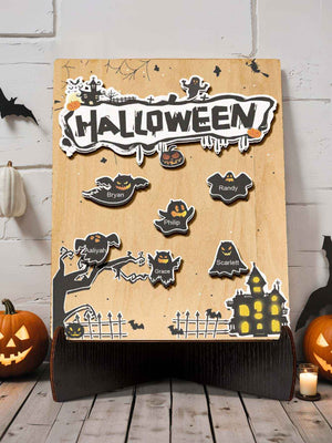 Personalized Hallowmas Wooden Ornament with Name Ghost Plaque for Halloween Gift