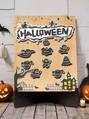 Personalized Hallowmas Wooden Ornament with Name Ghost Plaque for Halloween Gift