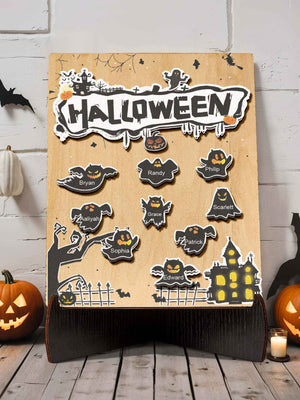 Personalized Hallowmas Wooden Ornament with Name Ghost Plaque for Halloween Gift