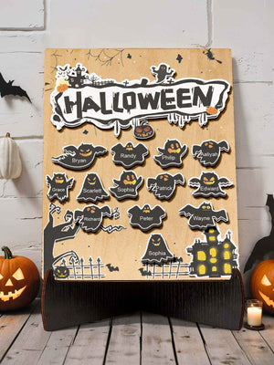 Personalized Hallowmas Wooden Ornament with Name Ghost Plaque for Halloween Gift