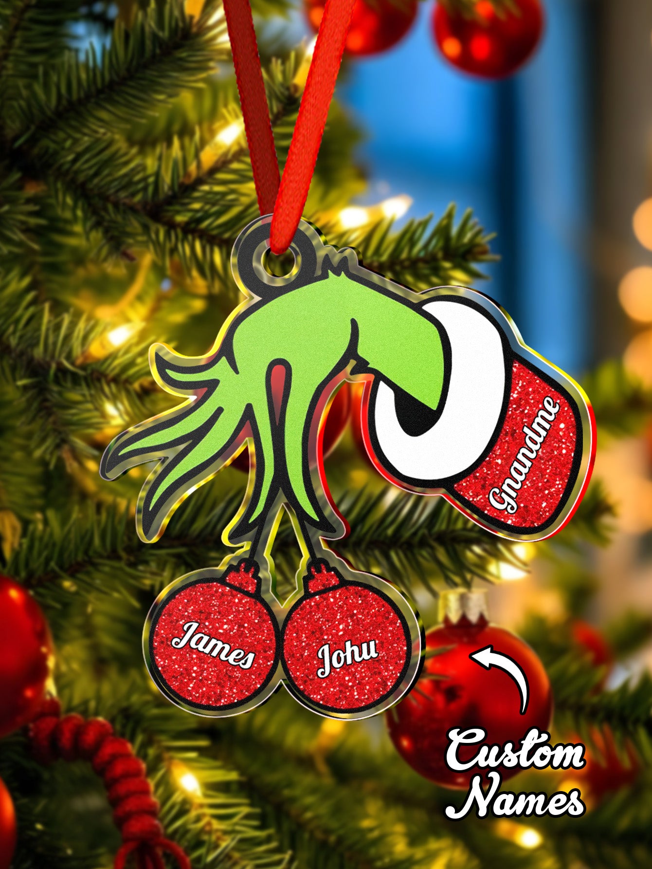 Personalised Christmas Acrylic Ornament with Family Name - Festive Tree Decoration Gift