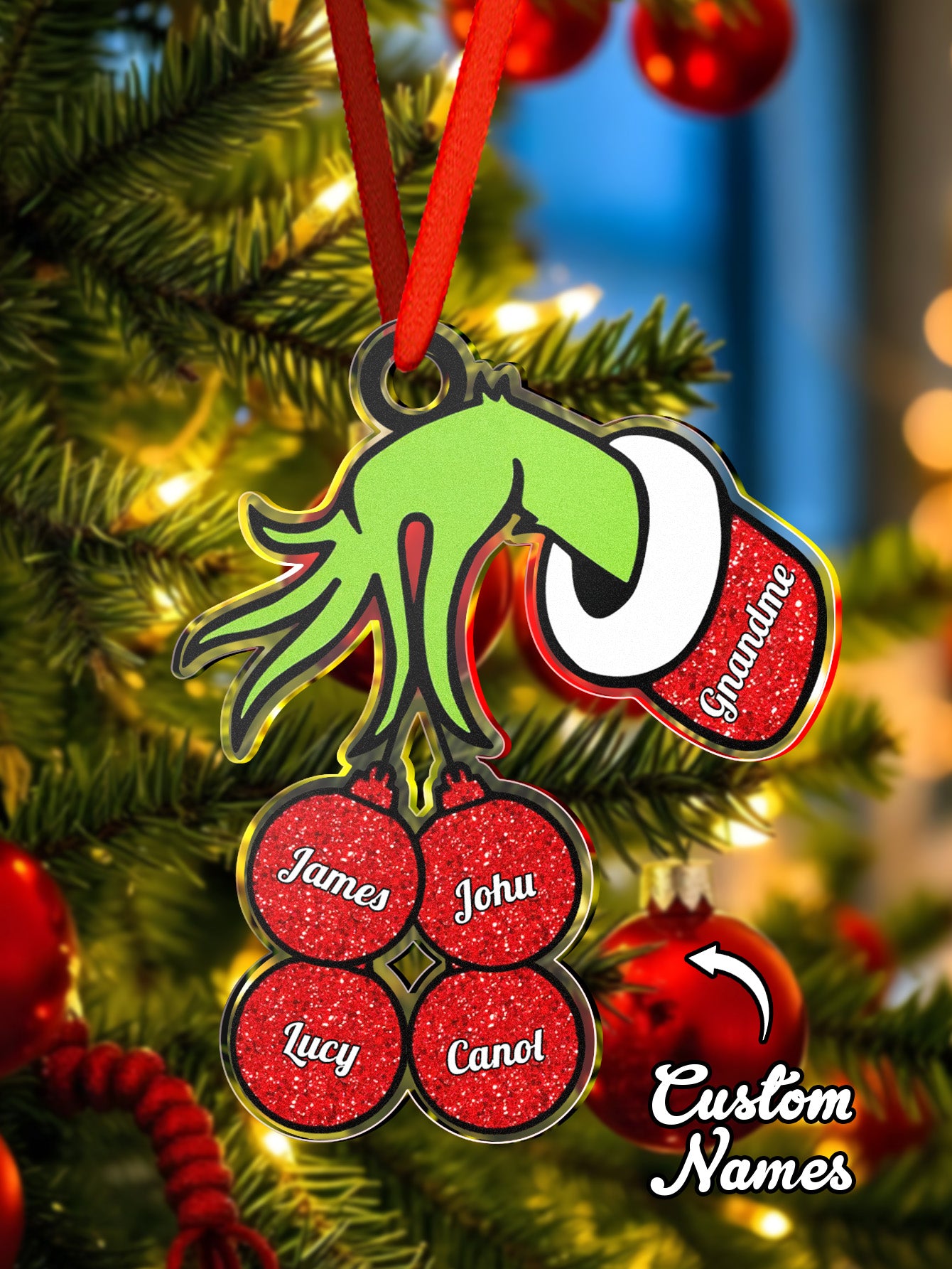 Personalised Christmas Acrylic Ornament with Family Name - Festive Tree Decoration Gift