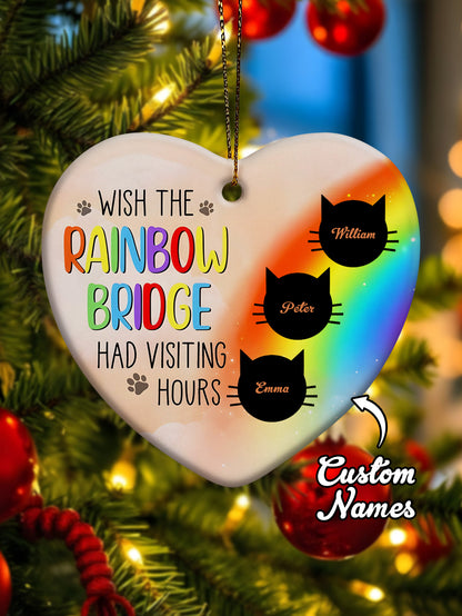 Personalised Heart Cat Memorial Ornament - Rainbow Bridge Visiting Hours Keepsake