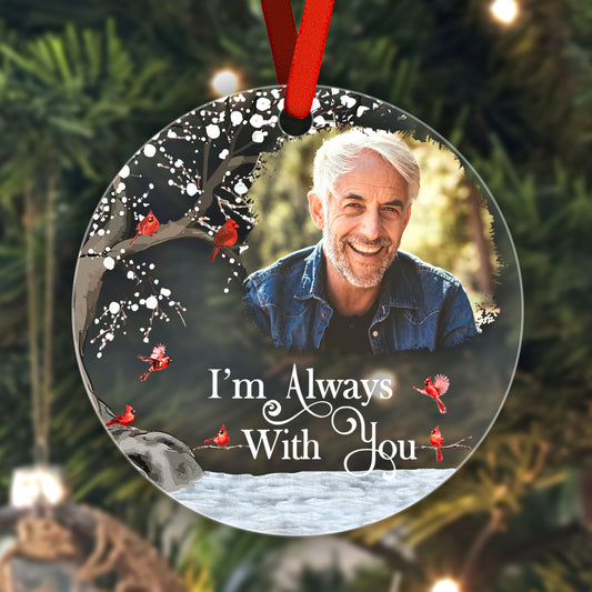 Personalised memorial photo Christmas ornament on clear acrylic, 3.5in (8.9cm) personalised photo keepsake for tree or mantel