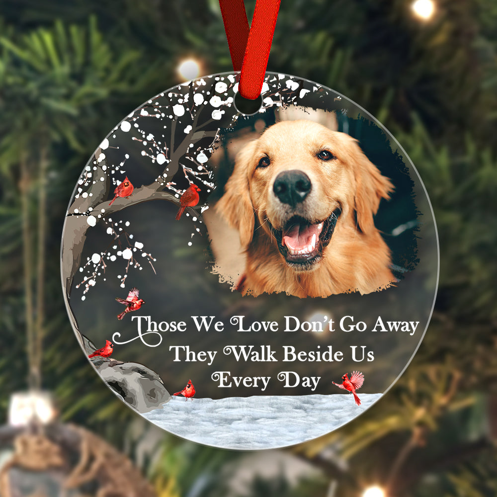 Personalised photo ornament with optional custom text on clear acrylic, thoughtful memorial gift for grandparents or parents