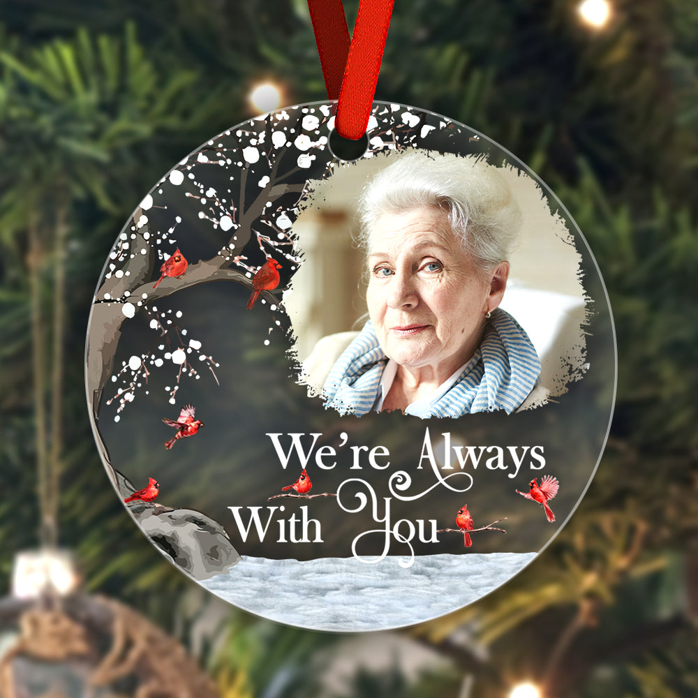Scale view of 3.5in (8.9cm) personalised acrylic memorial ornament to show size and proportions for gifting